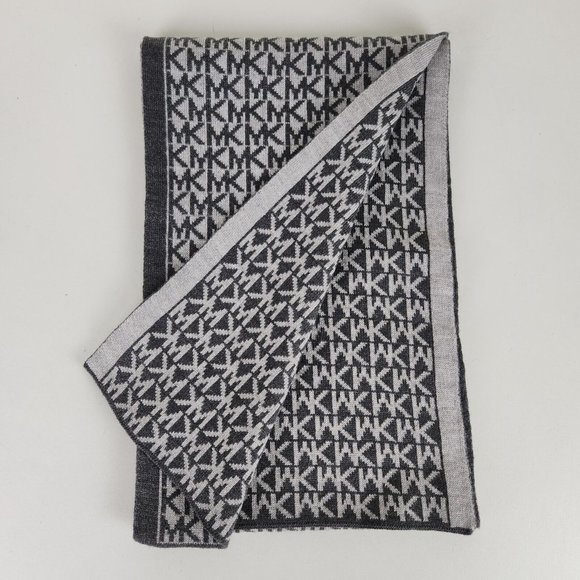 Michael Kors Scarf Womens Gray MK Logo All Over Print Rectangle Winter Classic - Picture 8 of 8